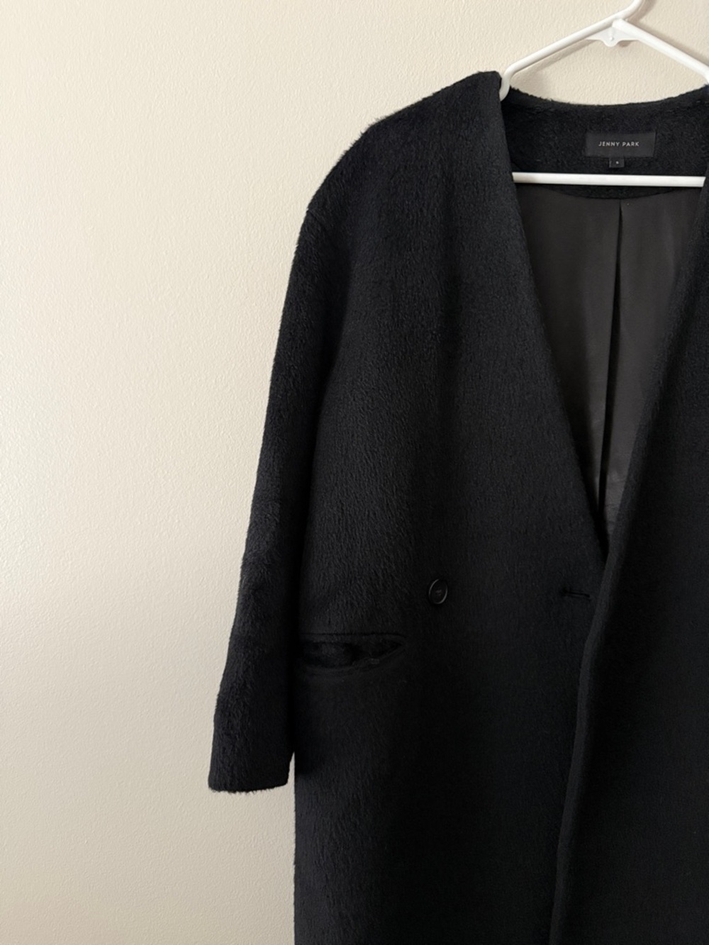 Jenny Park Black Textured Alpaca Oversized Coat - Picture 2 of 4